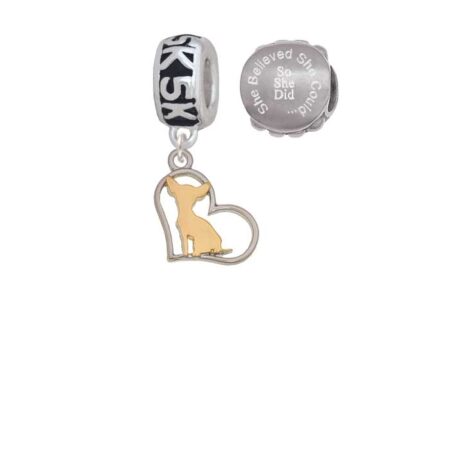 Two-tone Chihuahua Silhouette Heart 5K Run She Believed She Could Charm Beads (Set of 2)