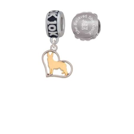 Two-tone German Shepard Silhouette Heart 10K Run She Believed She Could Charm Beads (Set of 2)