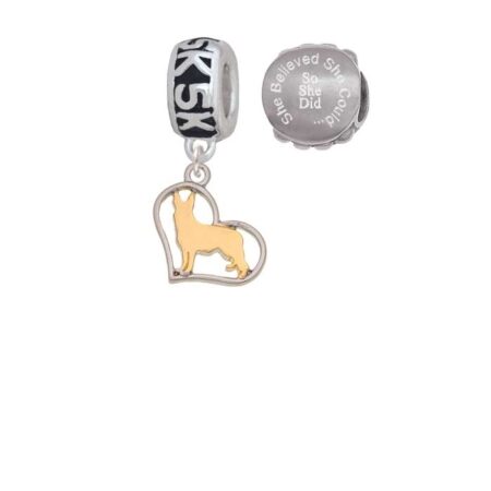 Two-tone German Shepard Silhouette Heart 5K Run She Believed She Could Charm Beads (Set of 2)