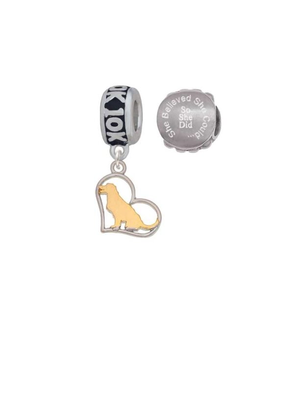 Two-tone Labrador Silhouette Heart 10K Run She Believed She Could Charm Beads (Set of 2)