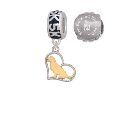 Two-tone Labrador Silhouette Heart 5K Run She Believed She Could Charm Beads (Set of 2)