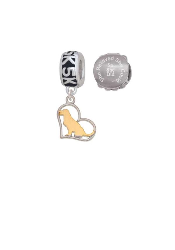 Two-tone Labrador Silhouette Heart 5K Run She Believed She Could Charm Beads (Set of 2)