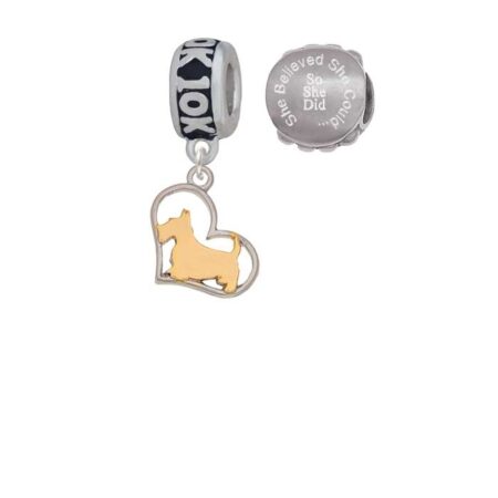 Two-tone Scottie Dog Silhouette Heart 10K Run She Believed She Could Charm Beads (Set of 2)