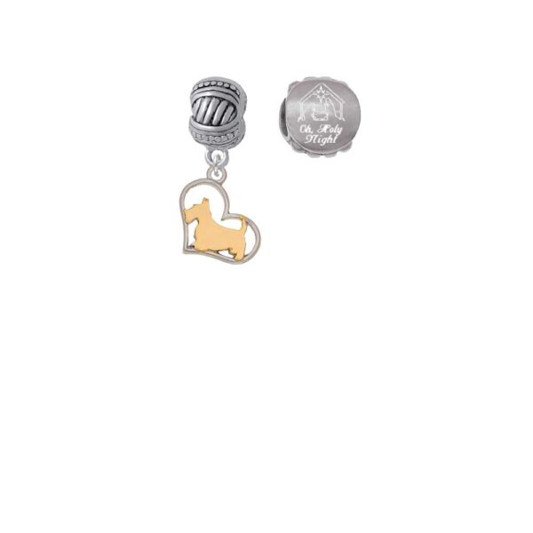 Two-tone Scottie Dog Silhouette Heart Come Let us Adore Him Charm Beads (Set of 2)