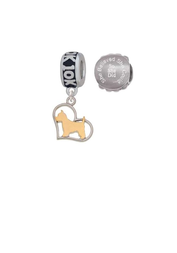 Two-tone Westie Silhouette Heart 10K Run She Believed She Could Charm Beads (Set of 2)