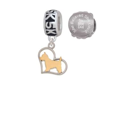 Two-tone Westie Silhouette Heart 5K Run She Believed She Could Charm Beads (Set of 2)