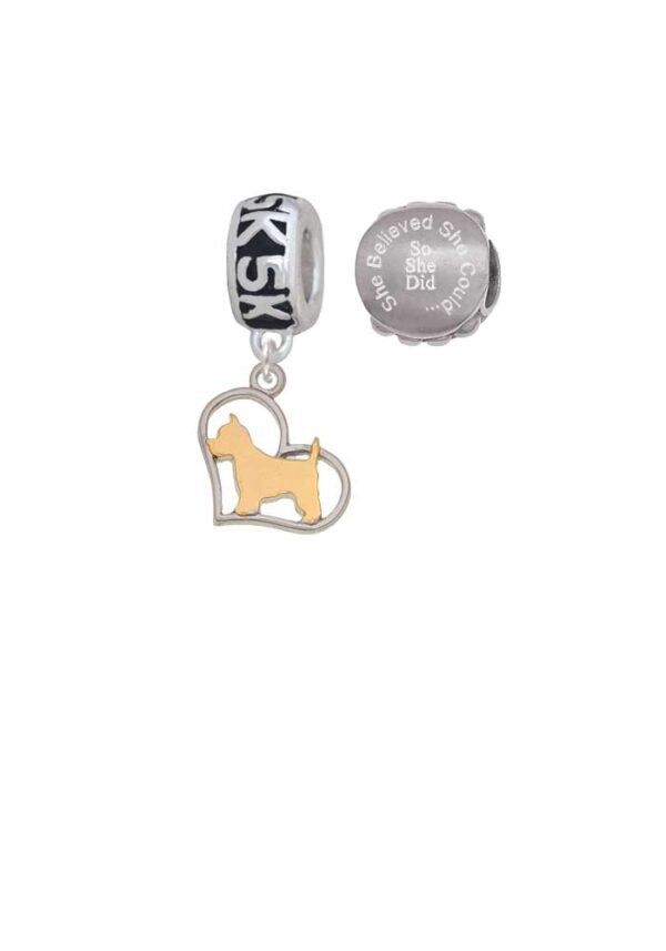 Two-tone Westie Silhouette Heart 5K Run She Believed She Could Charm Beads (Set of 2)