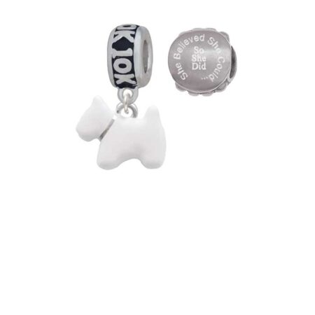 White Westie Dog 10K Run She Believed She Could Charm Beads (Set of 2)