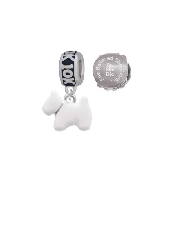 White Westie Dog 10K Run She Believed She Could Charm Beads (Set of 2)