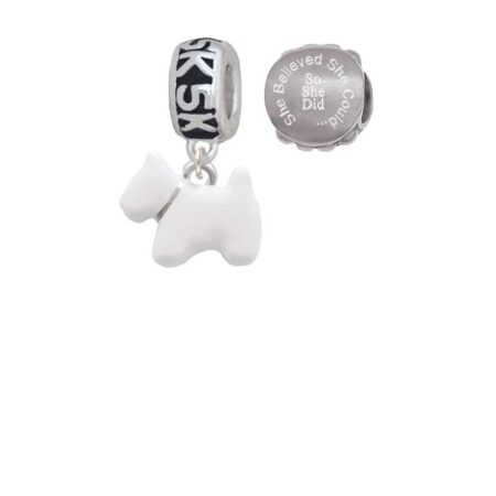 White Westie Dog 5K Run She Believed She Could Charm Beads (Set of 2)