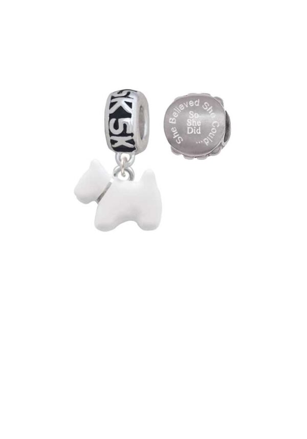 White Westie Dog 5K Run She Believed She Could Charm Beads (Set of 2)