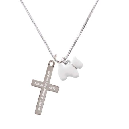 White Westie Dog - Be Still and Know - Cross Necklace