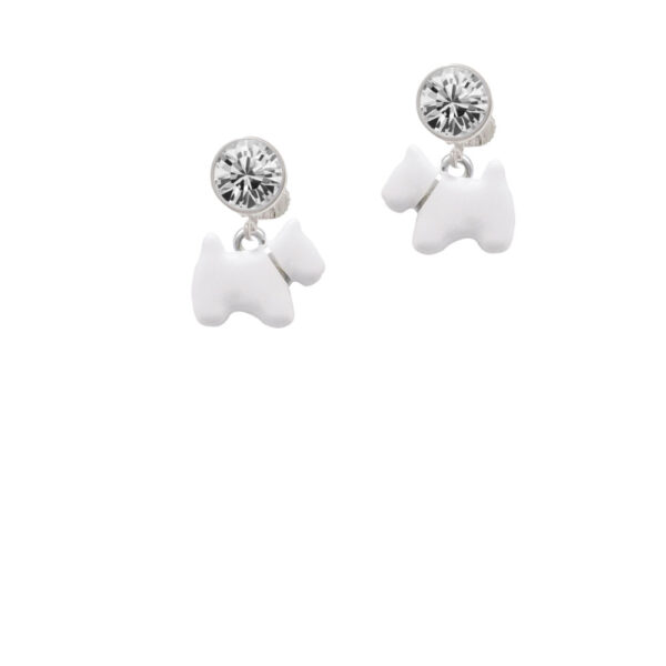 White Westie Dog Crystal Clip On Earrings