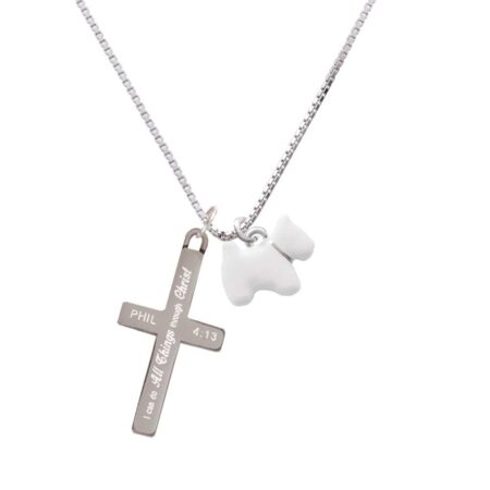 White Westie Dog - I Can Do All Things - Cross Necklace