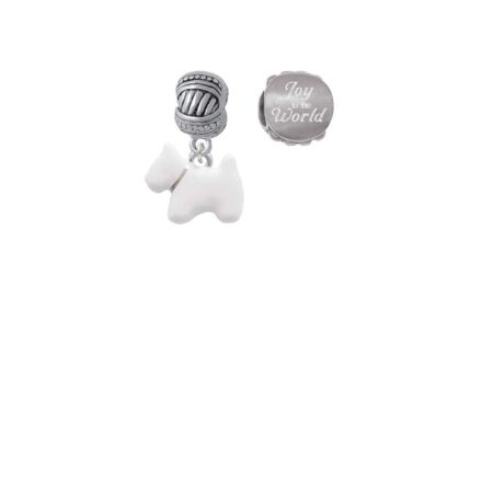 White Westie Dog Joy to the World Charm Beads (Set of 2)