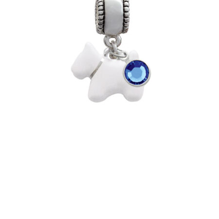 White Westie Dog Silver Plated Charm Bead with Crystal Drop, Select Your Color