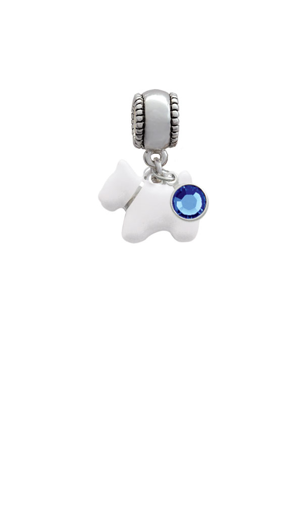White Westie Dog Silver Plated Charm Bead with Crystal Drop, Select Your Color