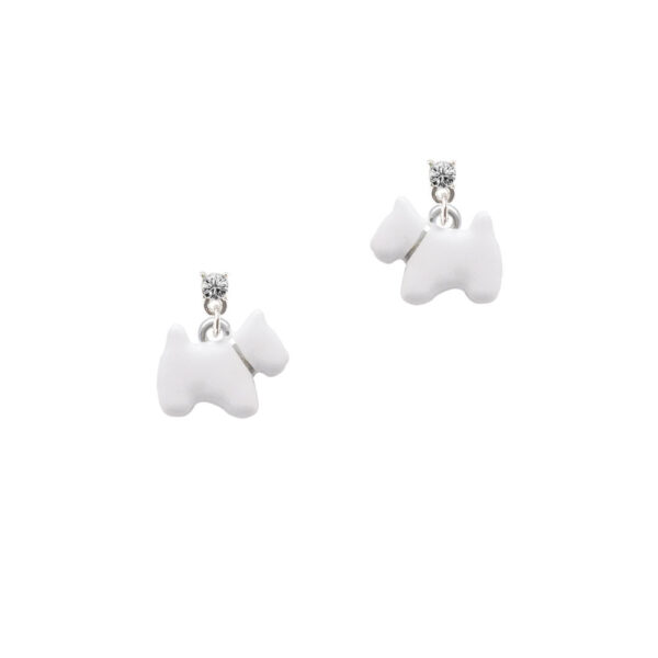 White Westie Dog Silver Plated Crystal Post Earrings, Select Your Color
