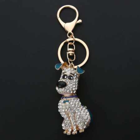 Women Glitter Rhinestones Puppy Dog Car Key Chain Girls Bag Pendant/Gold