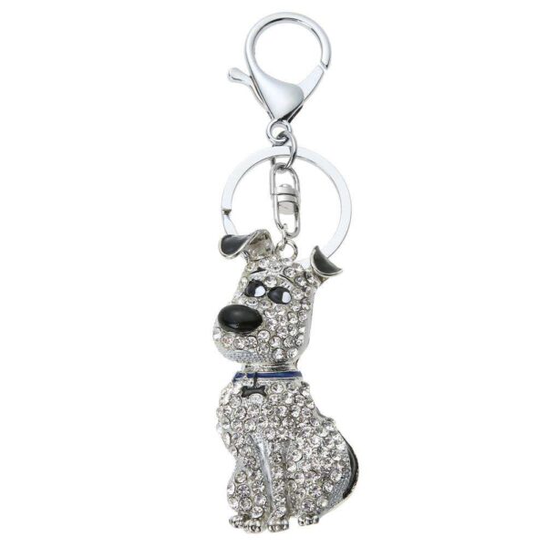 Women Glitter Rhinestones Puppy Dog Car Key Chain Girls Bag Pendant/Silver