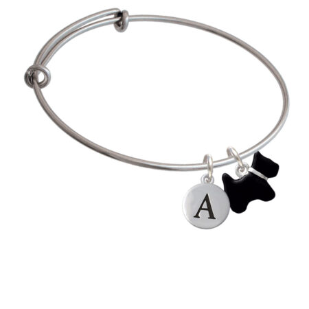 Black Scottie Dog Initial Bangle Charm Bracelet