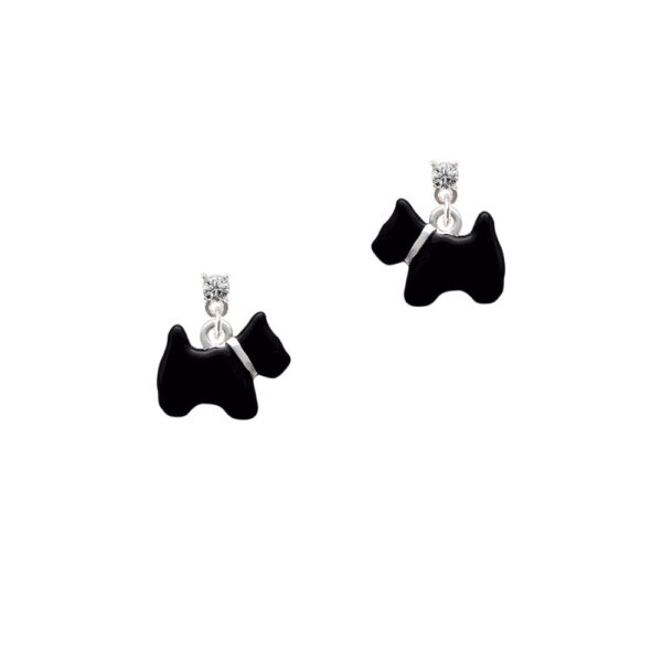 Black Scottie Dog Silver Plated Crystal Post Earrings, Select Your Color