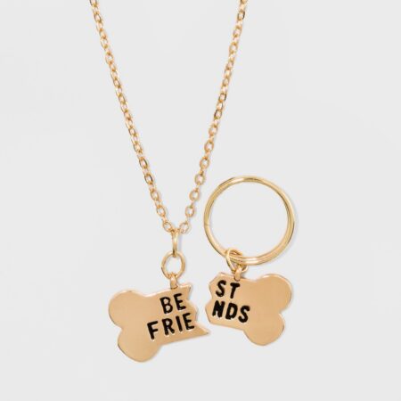 Charm Dog Bone and Keyring Set Pendant Necklace 2ct - Wild Fable Gold, Women's