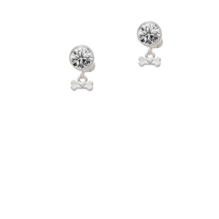 Mini Dog Bone with Heart Crystal Clip On Earrings