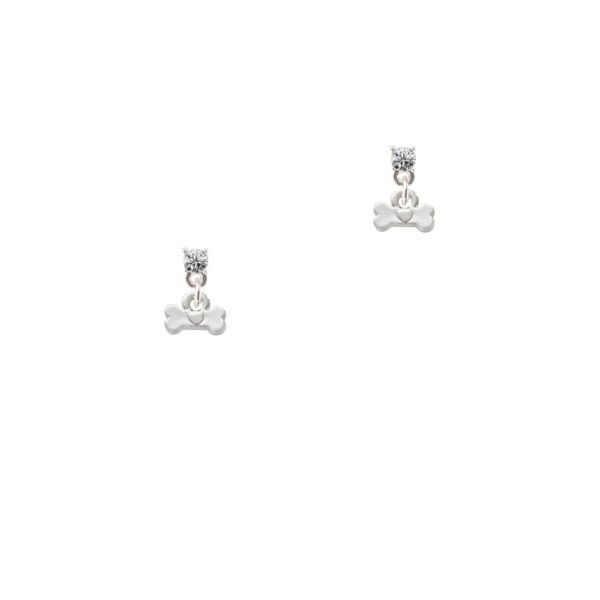 Mini Dog Bone with Heart Silver Plated Crystal Post Earrings, Select Your Color